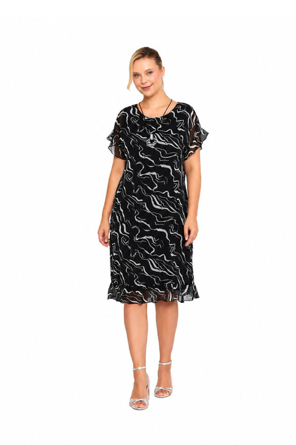 Grace Midikleid Maris Print – Schwarz/Weiß