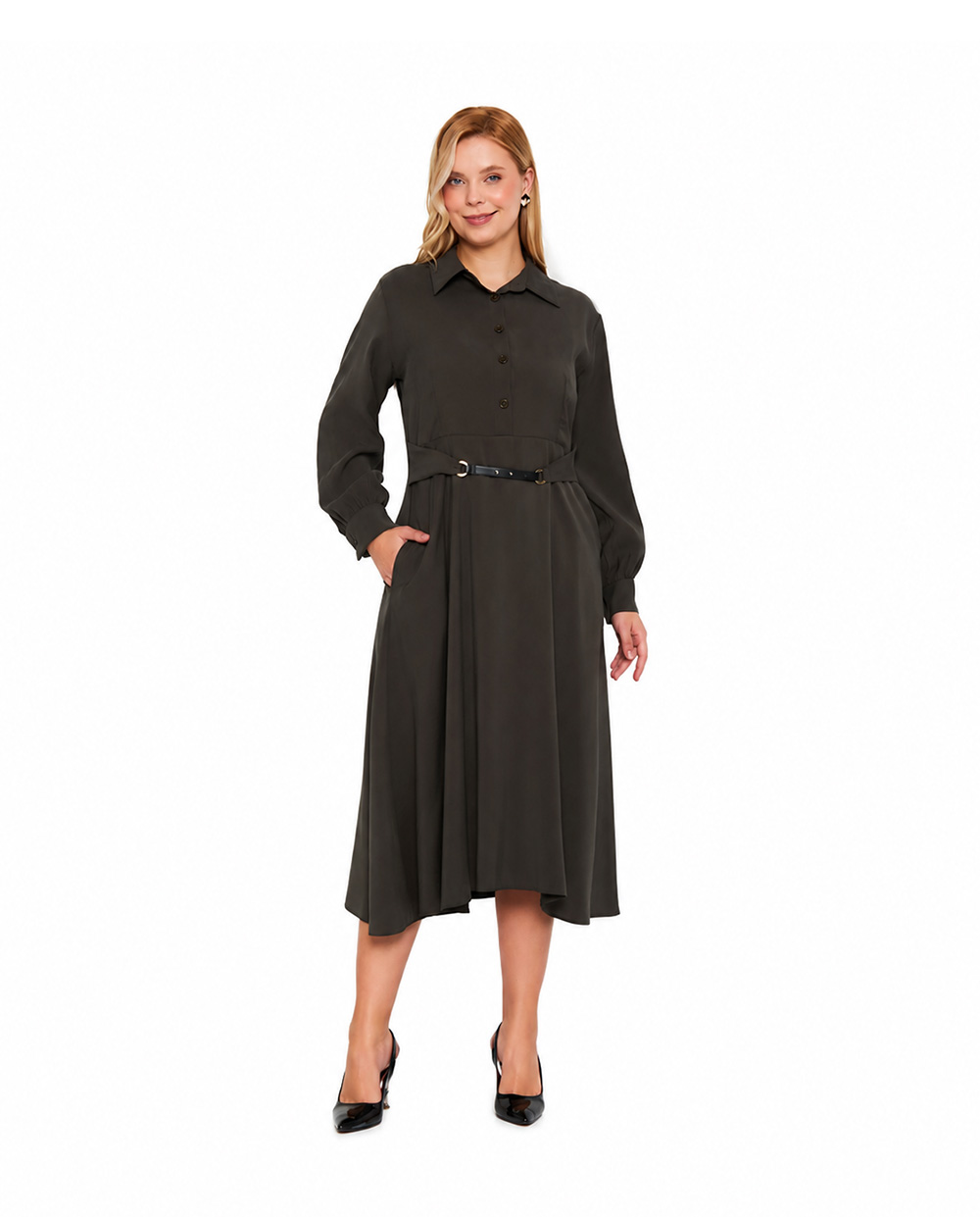 Grace Midikleid – Dunkles Olivgrün