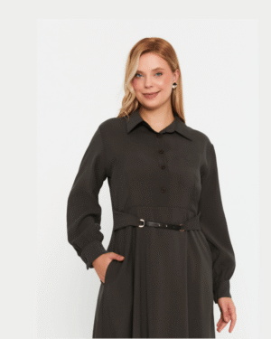 Midikleid-Khaki-curve