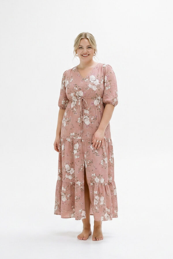 Bloom Sizeplus Curves Maxikleid mit V-Ausschnitt Rose Floraler