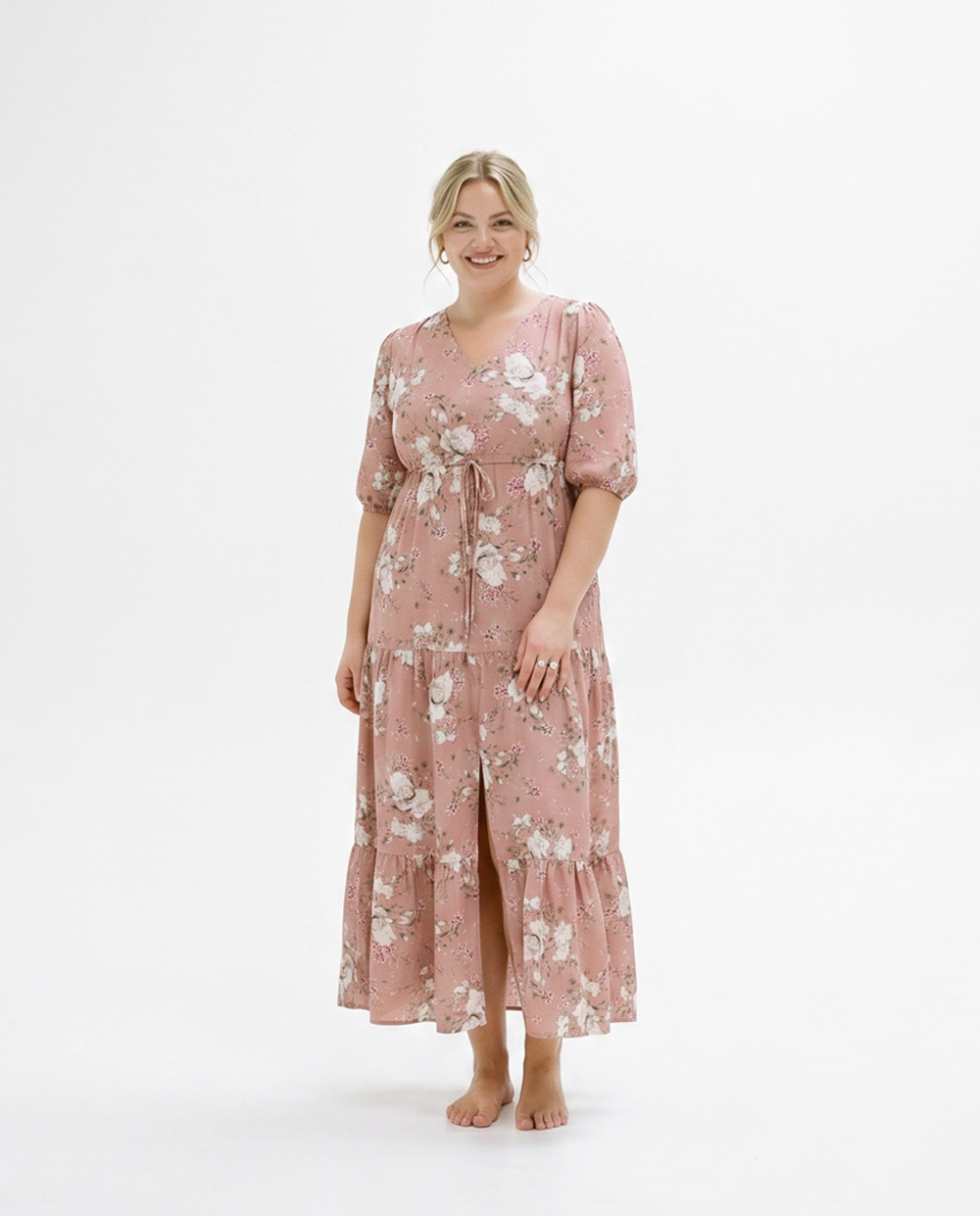 Bloom Sizeplus Curves Maxikleid mit V-Ausschnitt Rose Floraler