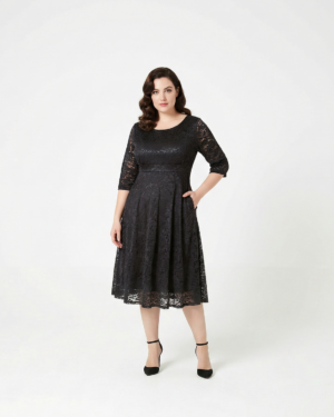 Grace – Schwarzes Spitzen-Midikleid