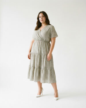 Bloom Freizeitkleid V-Ausschnitt Kurzarm Salbegrün mit floral