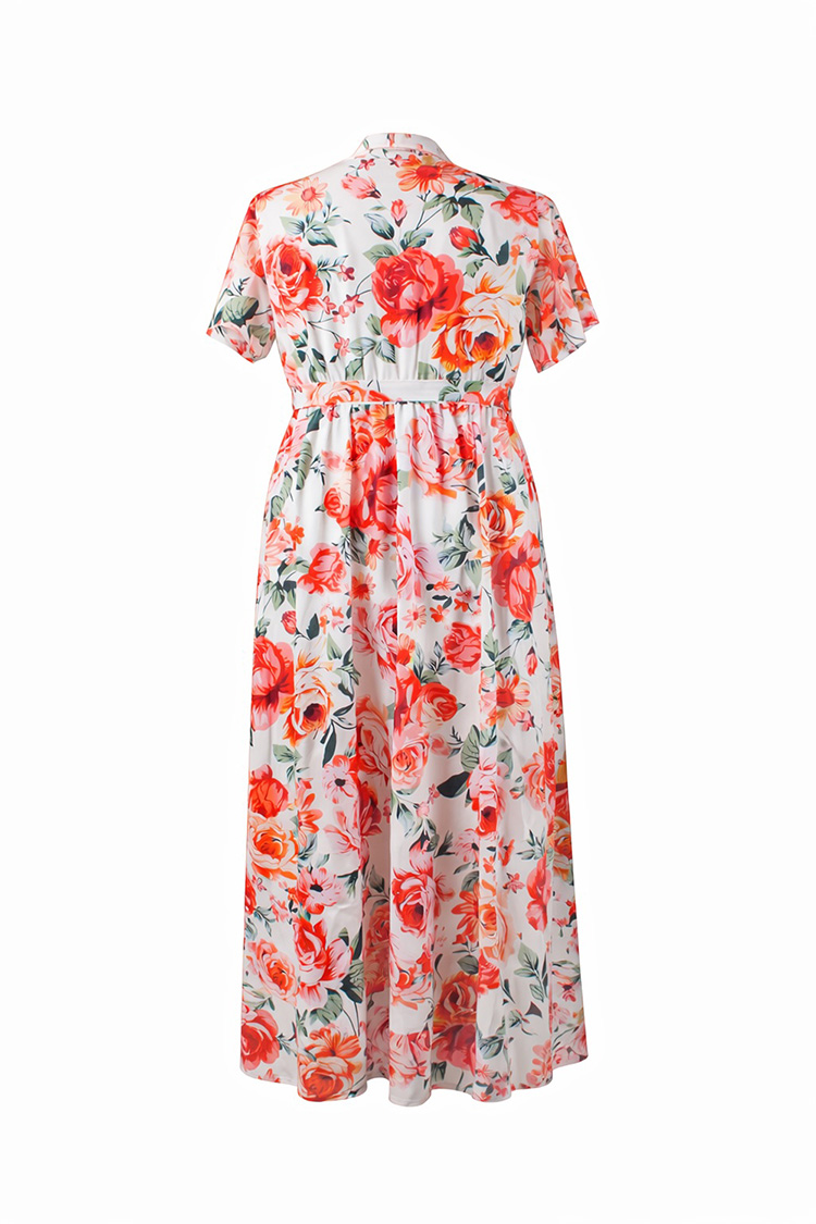 Bloom Maxikleid mit V-Ausschnitt - rot mit floral Rückseite