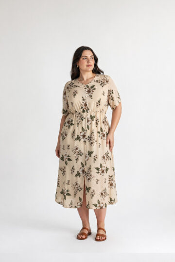 Bloom Midikleid Kirschblütenmuster-beige