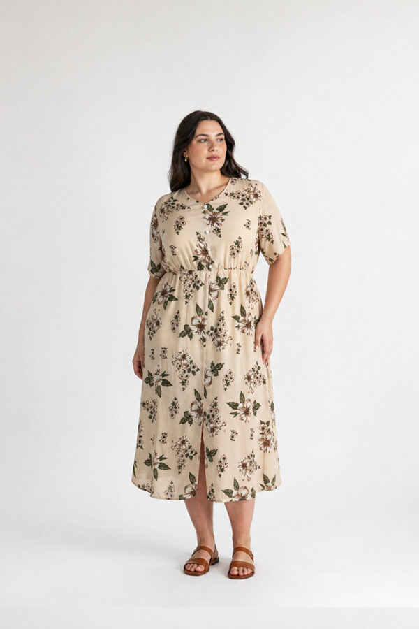 Bloom Midikleid Kirschblütenmuster-beige