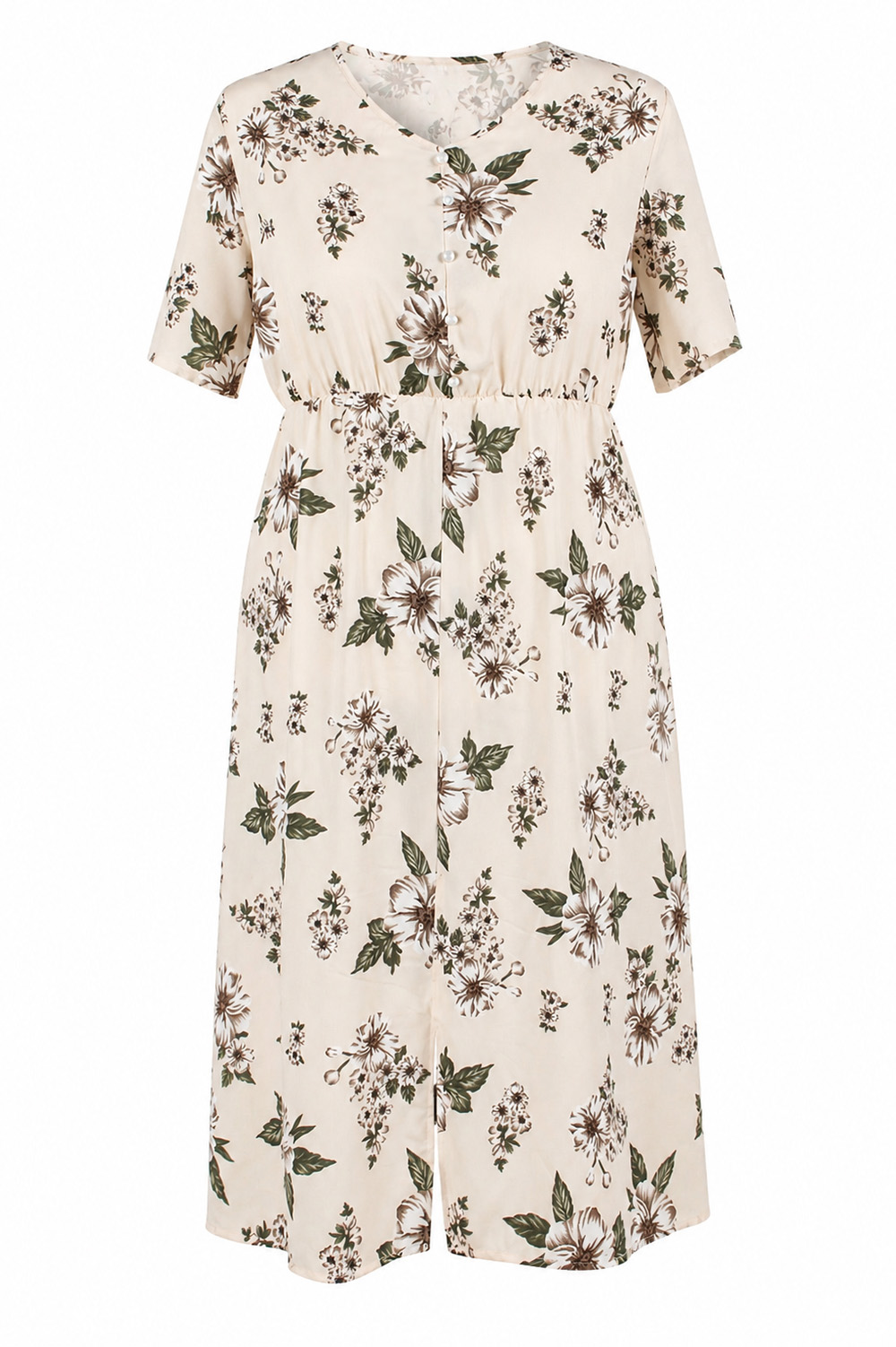 Bloom Midikleid Kirschblütenmuster Beige Vordersite