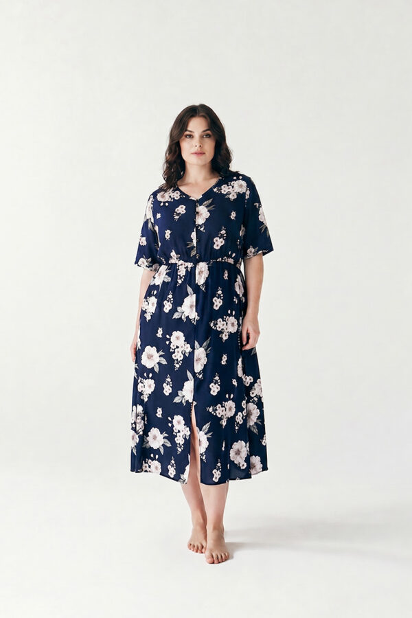 Navy Bloom Midikleid Size-PLus Curves