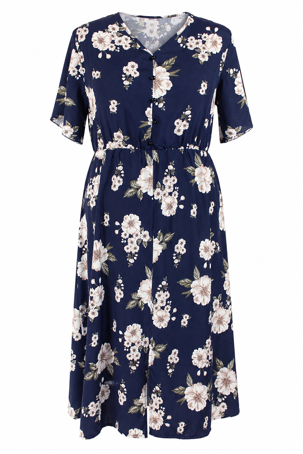 Navy Curves Bloom Midikleid Vordersite