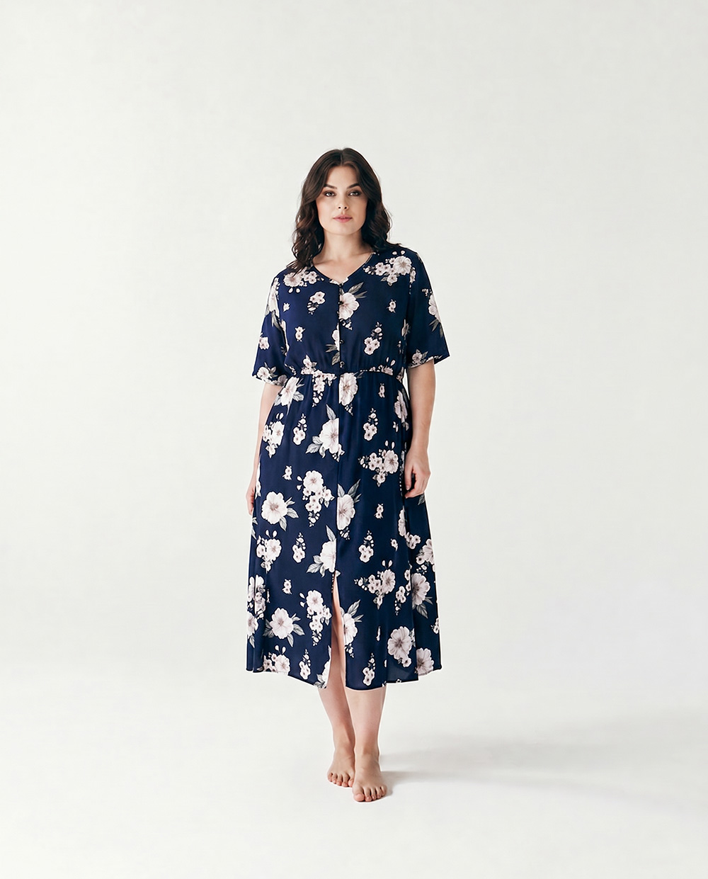 Navy Bloom Midikleid Size-PLus Curves