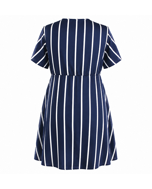 Rückseite Bloom Candy Kleid in Navy mit cremeweißen Streifen.