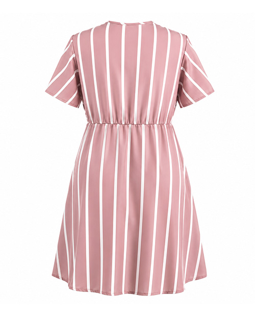 Rückseite Bloom Candy Kleid in Rosa mit cremeweißen Streifen.