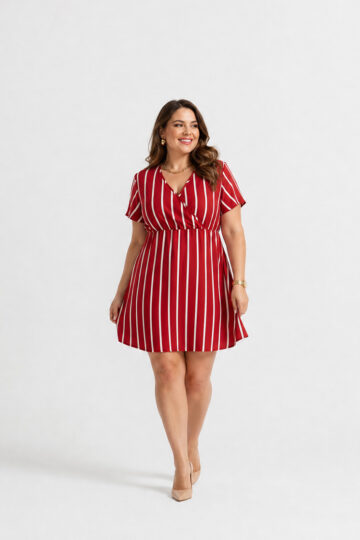 Bloom Candy Kleid in Rot mit cremeweißen Streifen.