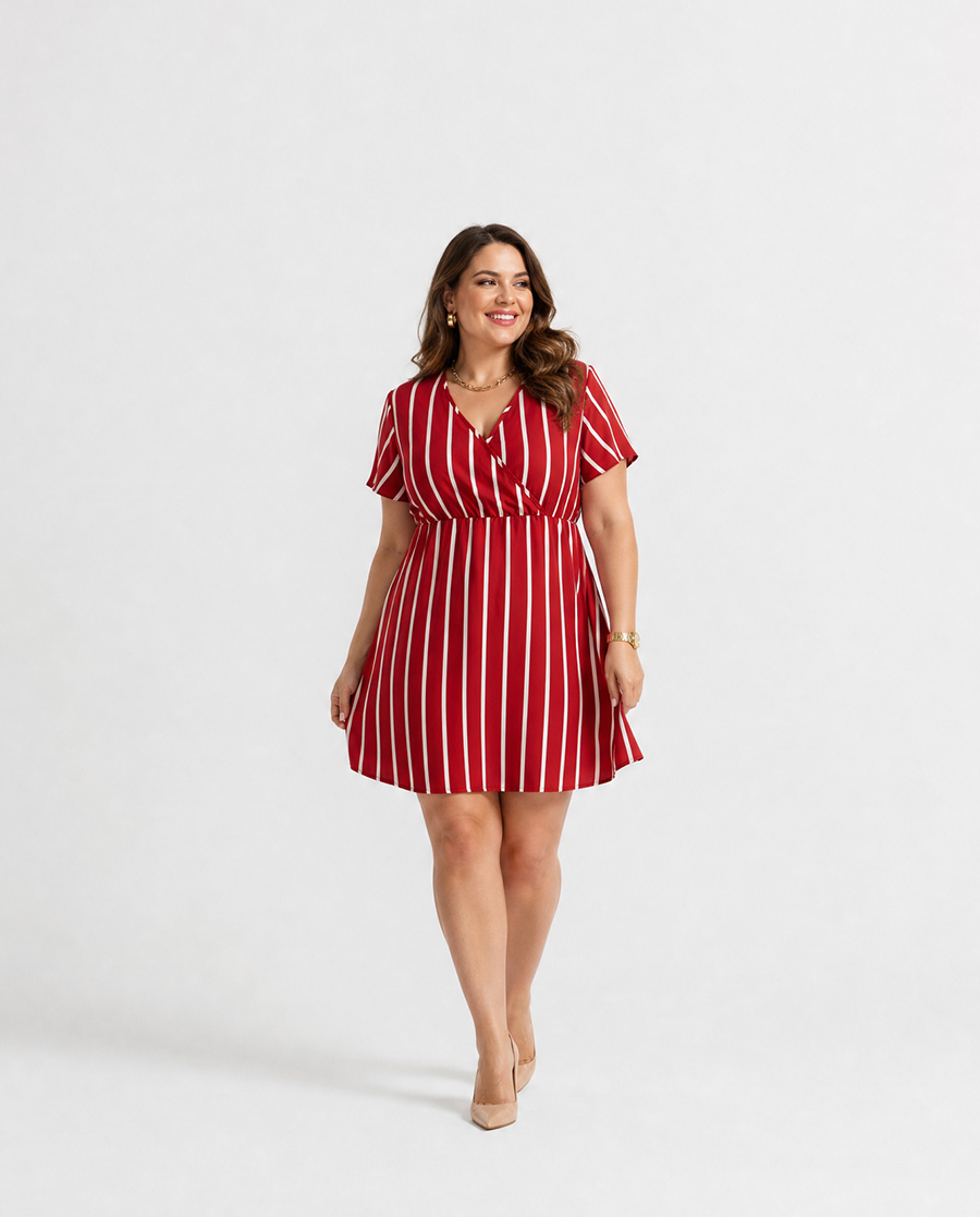 Bloom Candy Kleid in Rot mit cremeweißen Streifen.