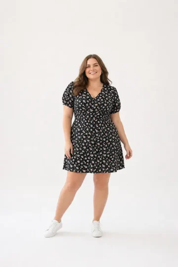 Bloom Petite Fleuer Kleid über Knie weiß schwarz