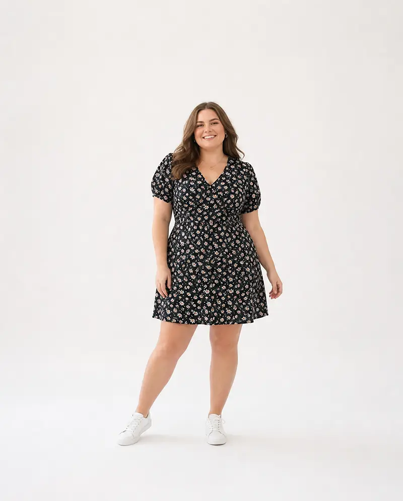 Bloom Petite Fleuer Kleid über Knie weiß schwarz