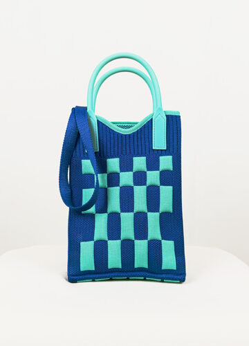 GRID- Mini Stricktasche mit Karomuster – Blau
