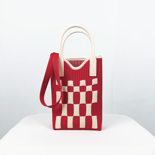 GRID- Mini Stricktasche mit Karomuster – Rot